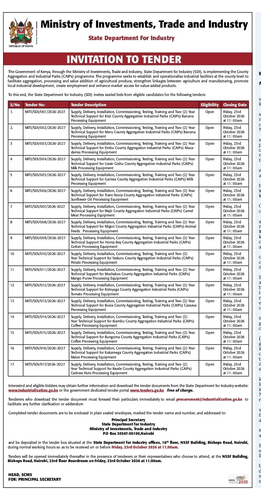 CAIPs TENDER 