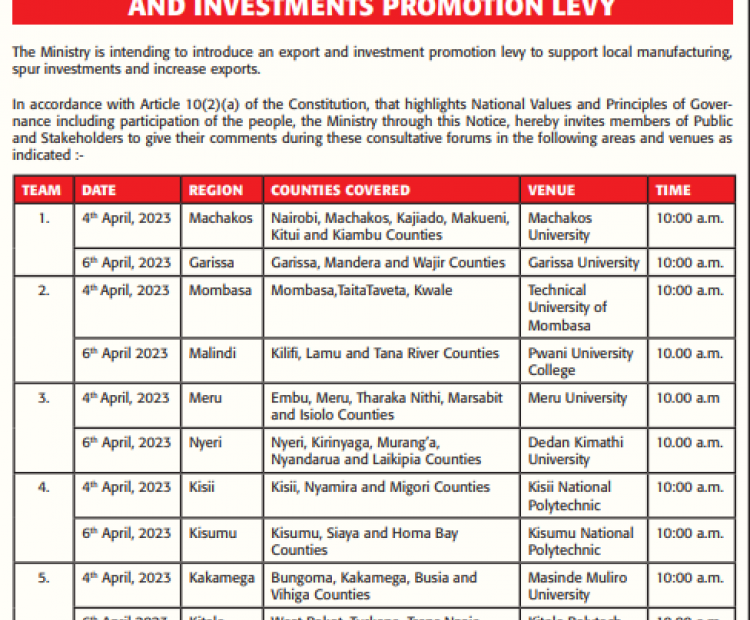 PROPOSED EXPORT AND INVESTMENT PROMOTION LEVY