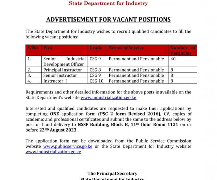 ADVERTISEMENT FOR VACANT POSITIONS 2023