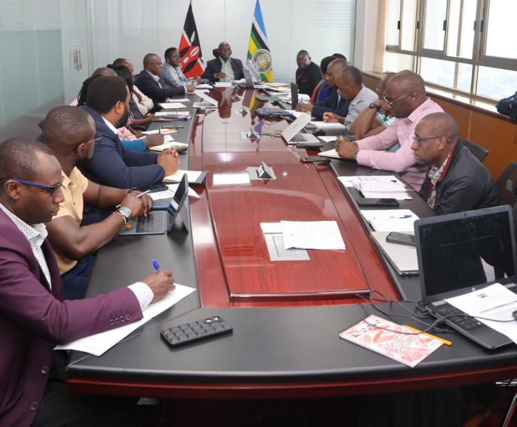 State Department for Industry, Industry Secretary Prof. Erastus Gatebe  with  Director Industries and Chairperson for the Industrial Mapping Project  Anne Kiarie during a press briefing on  Industrial Mapping at NSSF Building.